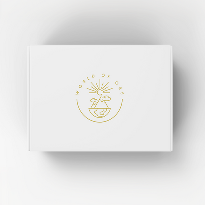 White box with gold World of Ore logo on a light gray background